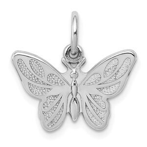 14k White Gold Textured and Polished Butterfly Pendant, 17mm